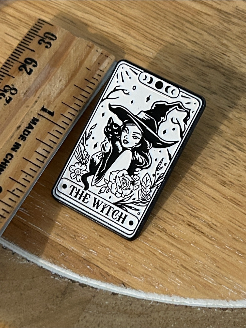 The Witch Enamel Pin - Black & White Tarot Design - Picture 3 of 3